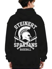 Sudadera con capucha Steinners Spartan para hombres - Casco espartano y impresión trasera SPARTANS, sudadera beige/negra, ropa casual de invierno, regalo de color del equipo, adecuada para fans, alumnos y apoyadores - Negro - Ver 1