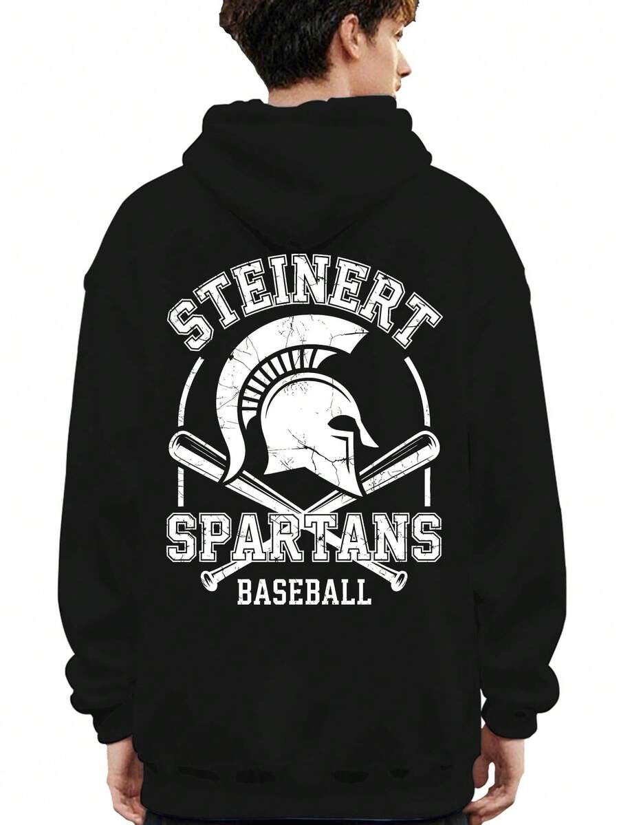 Sudadera con capucha Steinners Spartan para hombres - Casco espartano y impresión trasera SPARTANS, sudadera beige/negra, ropa casual de invierno, regalo de color del equipo, adecuada para fans, alumnos y apoyadores - Negro - Ver 1