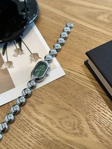 1pc Oval Bamboo Strap Women's Watch, Adjustable Gold-Tone Band, Elegant & Versatile Quartz Wristwatch, Suitable For Daily Wear, An Ideal Daily Matching Gift - Silver - View 2