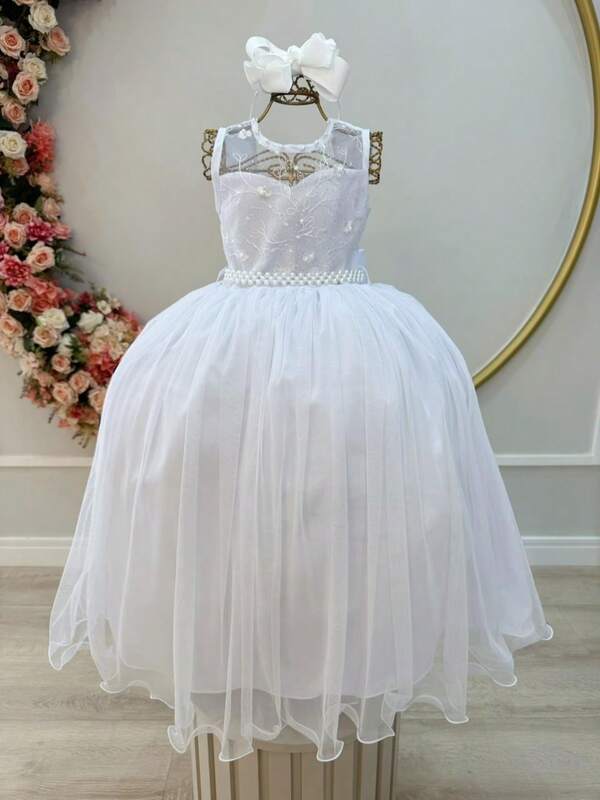 Vestido Infantil Longo Branco C/ Renda Casamentos Festas