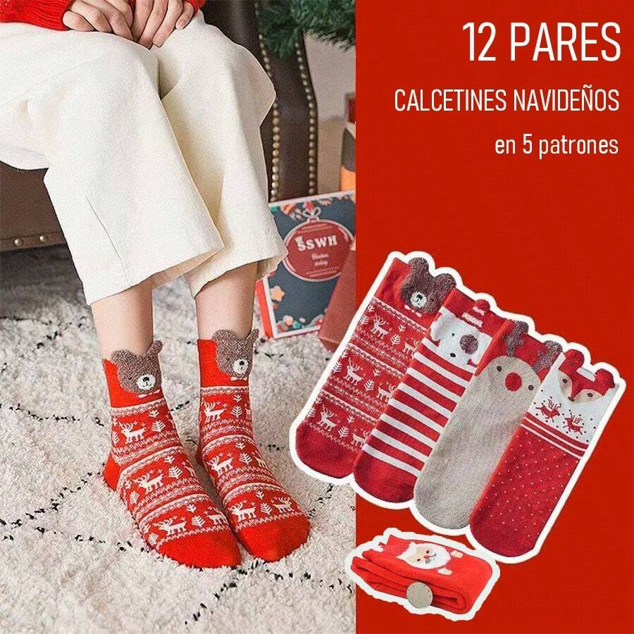 6/12 Calcetines de Tripulación navideños para dama festividades. Calcetines para dama de media caña con estampado de animales divertidos de temporada. Calcetas unisex de ocasión con diseños festivos de animales. Calcetines de reno, zorro, oso, perro. - Beis - Ver 1