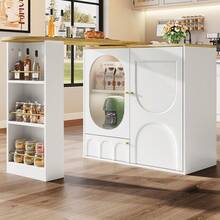 Mmm 360° Rotating Bar, Standing Table (138 X 39 X 102 Cm Frame), Coffee Bar Unit, Rotating Dining Counter With Storage, Kitchen Island, Three Doors With Shelves In Doors, Dividers, White/Black