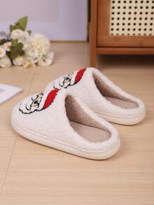 1 Pair New Autumn/Winter Children's Slippers, Christmas Warm Fuzzy Soft Sole Cartoon Pattern, Cute Versatile For Boys And Girls, Slippers For Toddlers, Suitable For Indoor And Outdoor Wear For Small And Medium Children - White - View 5