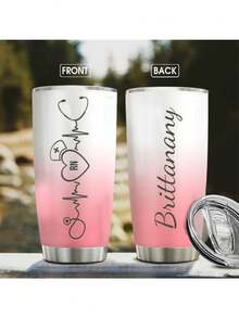 Custom Name Personalized Nurse Insulated Tumbler With Lid And Straw, Heartbeat Stethoscope Nurses Tumblers Insulated, Travel Coffee Insulated Tumbler, 20oz Birthday Christmas,Thanksgiving Gifts, Appreciation Gifts - Nurse - Gradient 2 - View 3