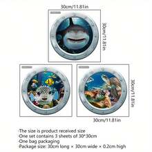 3D Shark Wall Decals 3-Pack - Ocean Themed Bathroom Stickers For Kids, Waterproof Removable Sea Animal Decor For Toilet Tile Mirror, Self-Adhesive Marine Theme - Blue and White - View 6