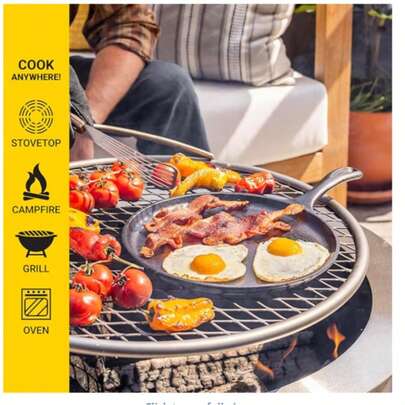 Plancha redonda de hierro fundido, pre-estacionada, de 10.5 pulgadas - Hecha en China, compatible con estufa, horno, parrilla y fogata