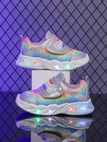 1 Pair Stylish LED Illuminated Breathable Mesh Sneakers, Suitable For Boys And Girls - Casual, Shock-Absorbing, All-Season Non-Slip Outdoor Running And Walking Shoes - Pink - View 1