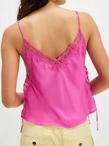 Women's Boho Lace Trim Tank Tops Summer Y2k Spaghetti Strap Sleeveless V Neck Loose Fit Camisole Embroidery Floral Vest Shirt Going Out Cami Tops Streetwear Beach Vacation Clothes Top - 玫紅色 - 查看 3
