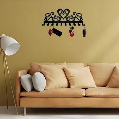 HELLOYOUNG 复古心形设计十钩壁挂式收纳架 - 防锈金属钥匙架，可挂外套和毛巾 | 节省空间的壁挂式设计，适合现代家居装饰，尤其适用于玄关、走廊、杂物间和紧凑型公寓；为任何小空间增添迷人的心形装饰；采用耐用的防锈金属结构，安装牢固；可收纳钥匙、围巾、包包、帽子和日常配饰；提升春季和复活节家居装饰格调，同时也是一份贴心的母亲节礼物；兼具实用收纳功能和时尚现代气息，是现代家居的理想之选。