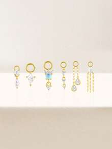 1pc 925 Sterling Silver Gemstone Pendant, Delicate Ear Cartilage Piercing Jewelry, Ear Cuff, Ear Helix, Ear Conch, Belly Button Ring Pendant