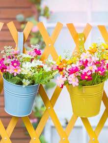 1 Peça Vaso de Flores de Ferro Suspenso para Cerca, Varanda, Jardim, Decoração Doméstica, Suporte de Flores com Ganchos Removíveis, Preto, Multicor