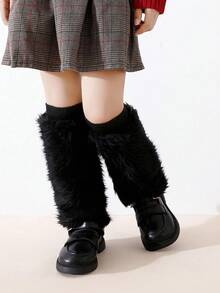 1双女童时尚仿毛皮腿套，保暖蓬松，亮丽色彩，经典百搭简约冬季腿套 - 彩色 - 查看 6