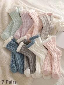 10双/6双装女士过膝袜，珊瑚绒加厚冬季保暖绒袜，自发热女士连裤袜，适合日常穿着、运动、居家休闲，14双/8双/2双装圣诞礼物