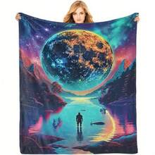 Planet Flannel Blanket 50x60 Inch - 340GSM Lightweight Thick Space-Themed Celestial Design With Moon & Stars - Soft All-Season Cozy Throw For Bedroom, Living Room, Sofa - Christmas Birthday Gift For Women, Men, Youngsters, Living Room Accessory |   Celestial Theme Blanket |   Soft Flannel Fabric, Best For Christmas - 彩色 - 查看 7