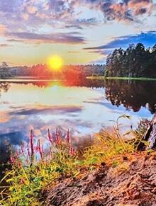 2025 Christmas Canvas Wall Art Print 12" X 16" With Timer | LED Lighted Design - Lake Sunset - View 4