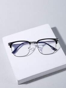 1 PC Men's Metal Semi-Rimless Frame Square Anti-Blue Light Glasses,Casual Lightweight Clear Glasses For Daily Clothing Decor And Travel Accessories - 彩色 - 查看 3