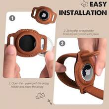 Jowlroel Collar para Gatos con Airtag Cascabel y Forro de Tela Collar de Cuero para Mascotas que no se Rompe Soporte para Airtag Tamaño 20 a 27 cm Color Marron - marrón - Ver 4