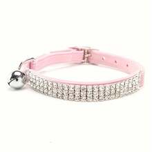 Soft Velvet Cat Collar With Jeweled Diamond And Bell, Shiny Neck Collar, Adjustable And Secure - Hồng - Xem 2