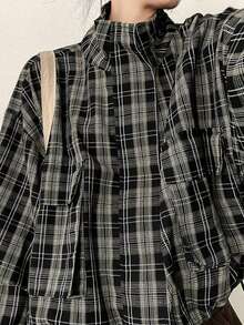 Stylish Plaid Casual Shirt For Women, Versatile Blouse Black - Black - View 4