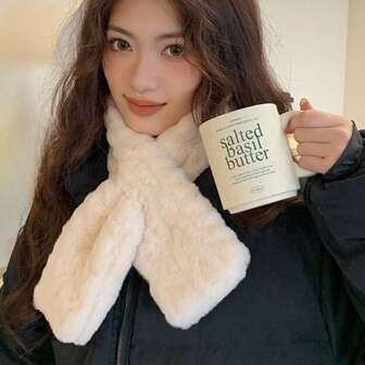 Women's Elegant Faux Fur Collar Scarf - Warm Fluffy Crossover Neck Wrap For Winter, Detachable Fashionable Accessory, Machine Washable, Cute Christmas Gift, Creative New Year Gift, Casual Outdoor Accessory, Soft Texture, Comfortable Fabric, Fashionable Scarf, Fashion Enthusiasts