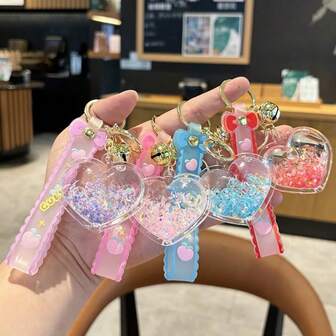 1pc Creative Acrylic Cute Heart Shaped Liquid Quicksand Keychain, Car Pendant Accessory Bag Charms Car Accessories Teacher Friend Sister Gift Ideas
