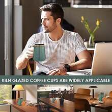 Ceramic Coffee Mug, 24 OZ/700ml With Spoon And Wood Lid Coffee Cup Large Handle Design Tea Cup Microwave And Dishwas...