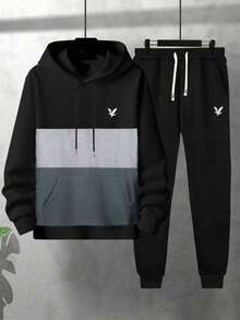 2-Piece Men's Hooded Sweatshirt And Drawstring Trousers Set, Featuring A Casual Ensemble With Distinctive Bird Print Detailing. Crafted In Lightweight Fabric For Spring And Autumn Wear, This Versatile Outfit Suits Outdoor Pursuits, Travel And Leisure Time – An Excellent Gift For Husbands Or Partners