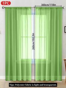 1pc Sheer Voile Curtain, Lightweight Translucent Fabric, Sun Blocking & Heat Insulation, Rod Pocket Top Design, Good Drapability, Suitable For Living Room, Bedroom, Balcony Decor | Autumn Decoration, Room Decor - Green - View 17