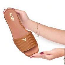 Women's Flat Sandal/Clog, Glittery Jute, Comfortable Flatform, On , Original Olzzy - 鏽棕色 - 查看 1