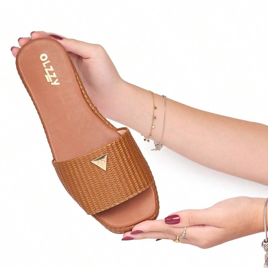 Women's Flat Sandal/Clog, Glittery Jute, Comfortable Flatform, On , Original Olzzy - 鏽棕色 - 查看 1