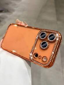 奢华电镀水钻透明手机壳适用于 17 Pro Max 17 Pro 16 15 14 13 12 Pro Max 14 15 16 Plus 11 17 13 闪光镜头保护套 - 橘色 - 查看 6