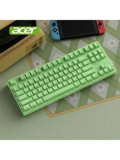 Acer OKR235 Multi-Mode Mechanical Keyboard: Wired, Bluetooth 2.4G, Tri-Mode Wireless, Compact 87-Key Design, Hot-Swappable Linear Switches, Suitable For Gaming, Office, And Esports Use, Emerald Green.