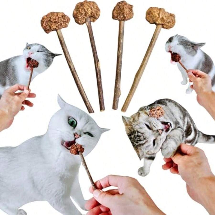 miwoowim Natural Siervine Juguete de palo para gato matatabi Lollipop Gall Fruit Chew 5.2 pulgadas cuidado dental y alivio de la ansiedad juego interactivo para mascotas - como en la foto - Ver 1