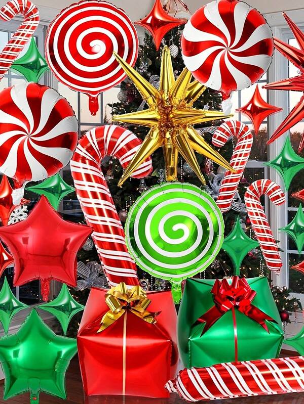 46pcs/30pcs/Set Christmas Party Balloons, Christmas Candy, Star Foil Balloons, Wreath Arch Kit, Suitable For Christmas Party Decoration, Balloon Arch Decor, Home Decor, Christmas Party Supplies