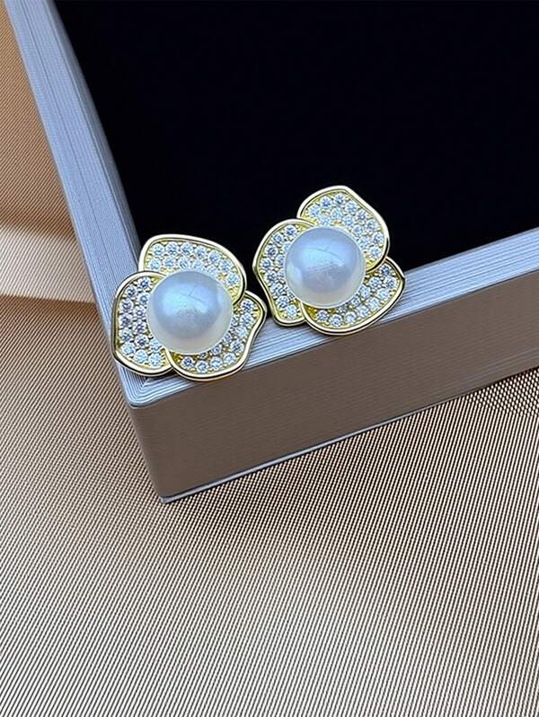 1 Par de Brincos de Pérola Elegantes e Sofisticados, Joias de Cobre Elegantes Adequadas para Mulheres, Casamentos e Presentes do Dia dos Namorados