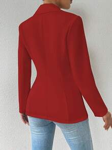 This Is A Women's Blazer. It Features A Notched Lapel, A Single Decorative Button At The Front, And Long Sleeves. It Has A Tailored Fit That Accentuates The Waist. It Can Be Paired With A White Top And Jeans, And Accessorized With Layered Gold Necklaces For A Stylish Look. - Đỏ - Xem 6