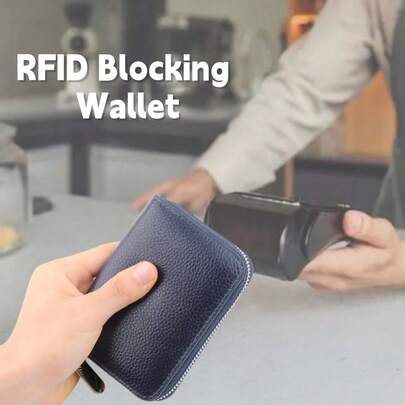 Billetera compacta con bloqueo RFID y cremallera para tarjetas de crédito, portátil y casual con cremallera, múltiples tarjetas, regalo perfecto para el Día del Maestro, San Valentín, Navidad, Día del Padre, diseño negro duradero, diseño minimalista, colgante con clip metálico