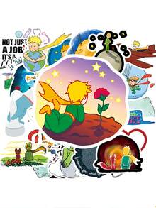 100PCS Cute Cartoon Little Prince With Rose And Fox Stickers Graffiti Vinyl Stickers For Scrapbook, Journaling, Laptop, Bumper, Skateboard, Water Bottles, Computer, Phone, Cartoon, Hard Hat, Car - 彩色 - 查看 1