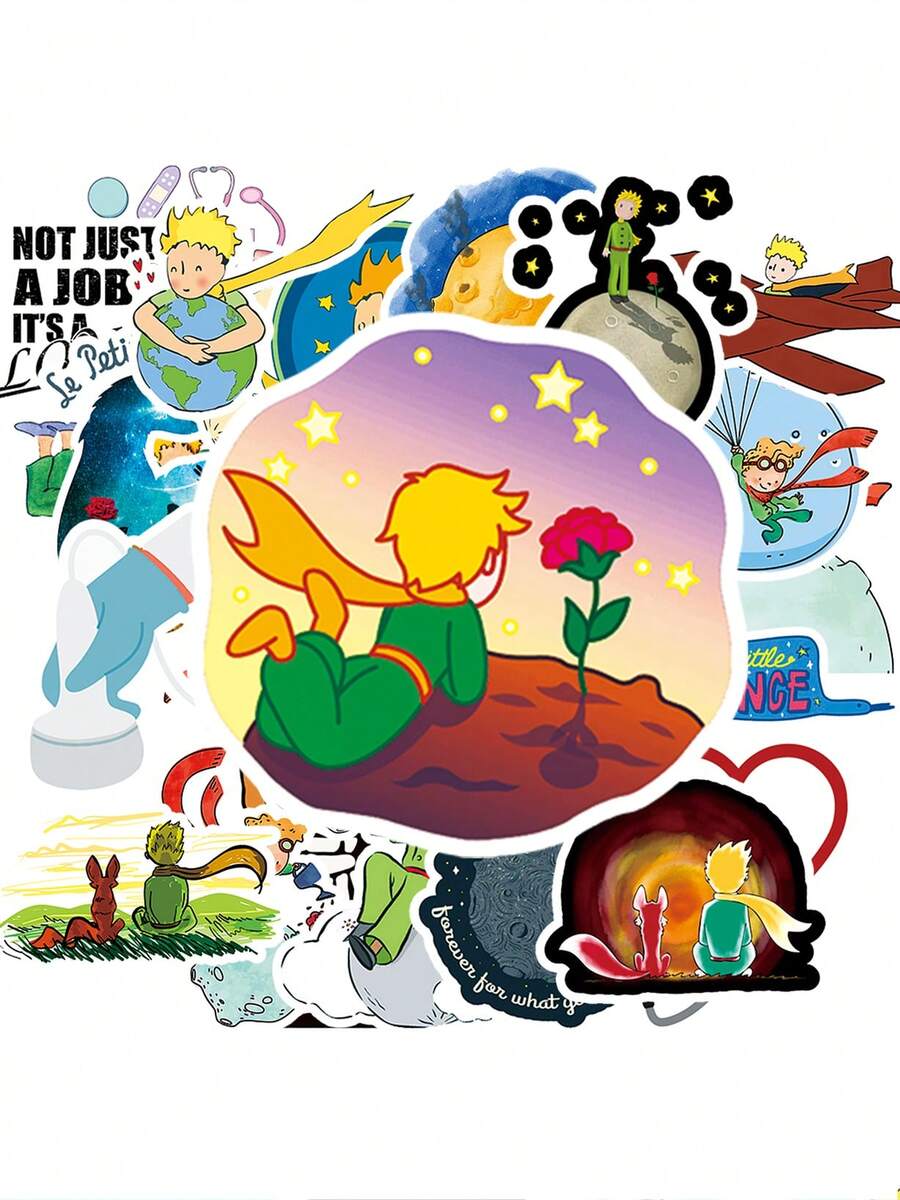 100PCS Cute Cartoon Little Prince With Rose And Fox Stickers Graffiti Vinyl Stickers For Scrapbook, Journaling, Laptop, Bumper, Skateboard, Water Bottles, Computer, Phone, Cartoon, Hard Hat, Car - 彩色 - 查看 1