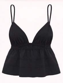Kliou Fashion Simple Women's Casual Tank Top Plain Lace Top With Bow Summer Knot Beach Vacation - 黑色 - 查看 2