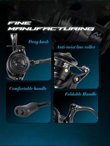 SOUGAYILANG 1PC Black Spinning Reel 1000-4000 Series 5.2:1 Gear Ratio Aluminum Spool Resistant To Seawater Erosion Foldable Handle Anti-Twist Line Roller For Freshwater And Saltwater - Black - View 9