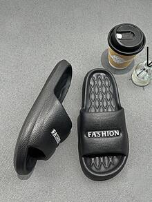 Men's Black Slippers - Fashionable Matching Multifunctional FASHION Letter Unisex Slippers, EVA Material Thick Soles, Waterproof, Non-Slip, Quick-Drying, Suitable For Indoor And Outdoor Wear, Casual Couple Slippers/House Slippers For Summer, Non-Slip For Hotel, Bathroom, Bedroom, Indoor, Outdoor, Beach, Swimming, Fashionable Style, Plus Size, Comfortable, Open-Toe Men's Sandals, Comfortable Slide Slippers Essential For Apartment, Hotel, Bedroom, Office