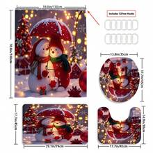 1 pièce/4 pièces Ensemble de décorations de Noël bonhomme de neige comprenant un rideau de douche imperméable avec 12 crochets, une housse de siège de toilette, un tapis de bain antidérapant et un tapis de sol en polyester lavable. Convient pour la décoration de la salle de bain, de la chambre, de la maison et du salon.