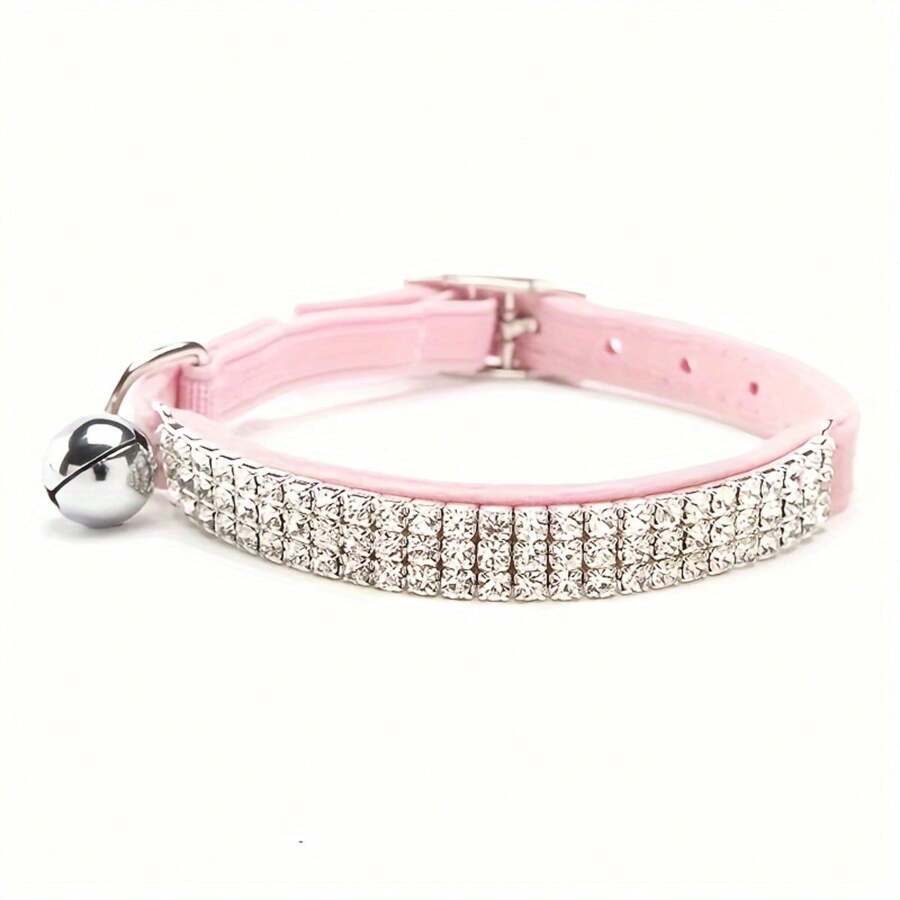 Soft Velvet Cat Collar With Jeweled Diamond And Bell, Shiny Neck Collar, Adjustable And Secure - Hồng - Xem 1