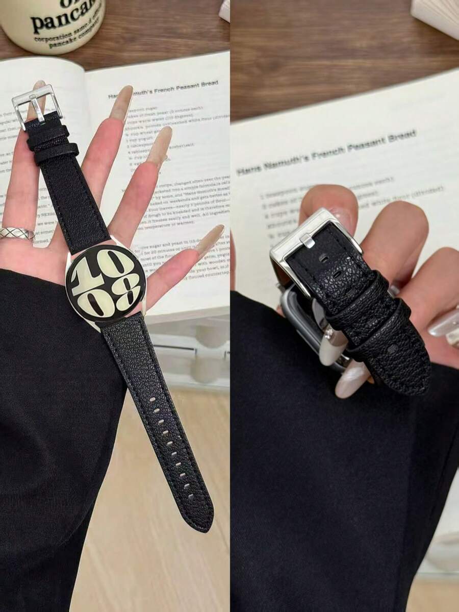 1件 PU圓形手錶錶帶,相容於 Galaxy Watch 7、Galaxy Watch 5、Galaxy Watch 6、4,40mm 42mm 43mm 44mm 45mm 46mm 47mm 20mm 22mm,金色 - 黑色銀色 - 查看 1