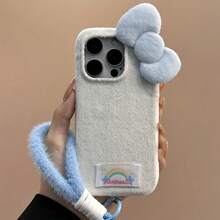 【新たに登場したもの】秋冬用ふわふわ立体リボン付きスマホケース、ストラップ付き、compatible with iphone 13 14 15 16、Pro、Pro Max、air、17、17pro、17pro max対応落下防止携帯ケース, 日常使用ケース,モバイルアクセサリー,なモバイルケース,ぬいぐるみデザイン,耐久性のあるスマホケース,スマートフォンカバー,彼女へのギフト,ファッション愛好家 - ホワイト - チェックする 5