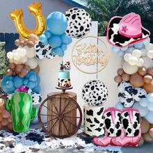 7pcs Western Cowboy Party Set, Includes Pink Cowboy Boots, Pink Cowboy Hat, Horseshoe, Cactus Foil Balloon, Cow Print Foil Balloon, Suitable For Cowboy Parties, Wild West Bachelor Parties, Western Themed Birthdays, Animal Themed Parties, Horse Racing, Country Style, First Rodeo Event Decorations
