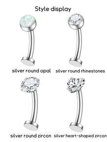 4/1Piece Set 18K Gold Plated Opal Belly Button Rings, Hypoallergenic Medical Stainless Steel Belly Button Rings, Heart Shaped CZ Clicker Belly Button Piercing 14G Women's Belly Button Piercing Jewelry Gold And Silver