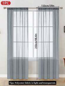 1pc Sheer Voile Curtain, Lightweight Translucent Fabric For Sun Shading, Heat Insulation And Light Filtering, With Rod Pocket Top Design, Suitable For Living Room, Bedroom, Balcony Decoration, Autumn - Grey - View 16