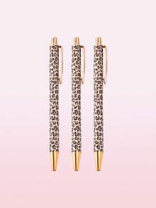 6pcs Cute Leopard Print Ballpoint Pen Set, Retractable Design, Minimalist Printed Pens, Suitable For Journaling And Gift-Giving, Perfect For Wedding, Valentine's Day